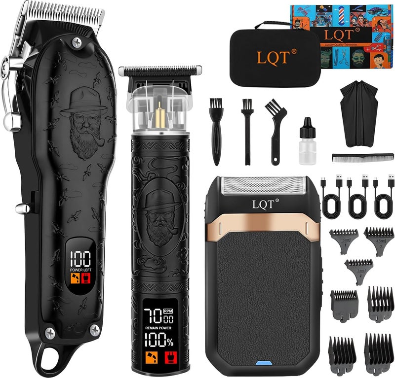 LQT Professional Hair Clipper Set for Men Electric Shaver Razor Cordless Hair Cutting Barber Clippers Beard Trimmer Mens Grooming Kit Gifts for him Black